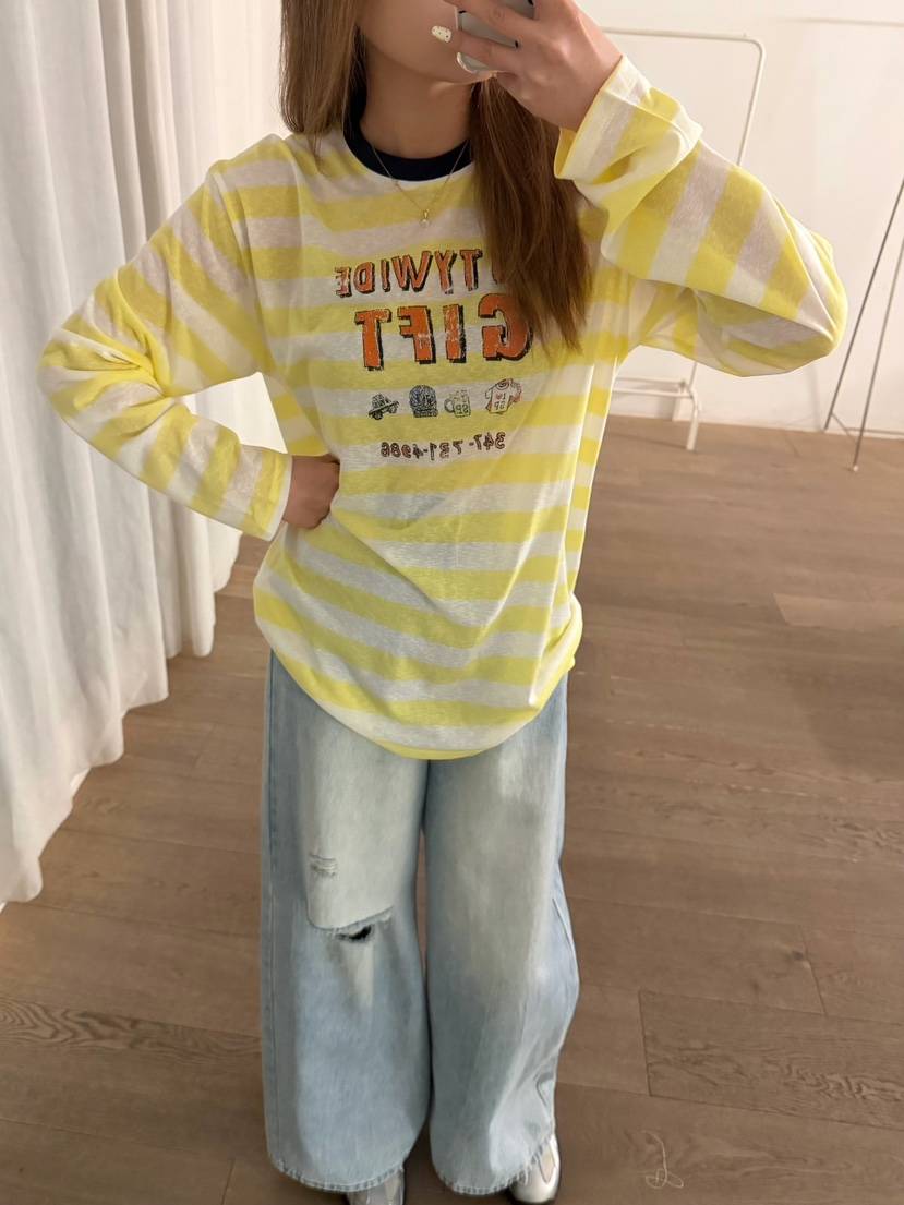 LATTE-P韓國代購女士新品休閑職業熱賣時尚推薦長袖T恤條紋LATTE-P長袖T恤