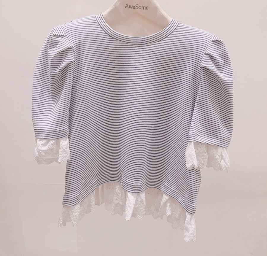 AWESOME-P韓國直郵女士新款熱賣推薦時尚襯衫蕾絲衫條紋AWESOME-P襯衫/蕾絲衫
