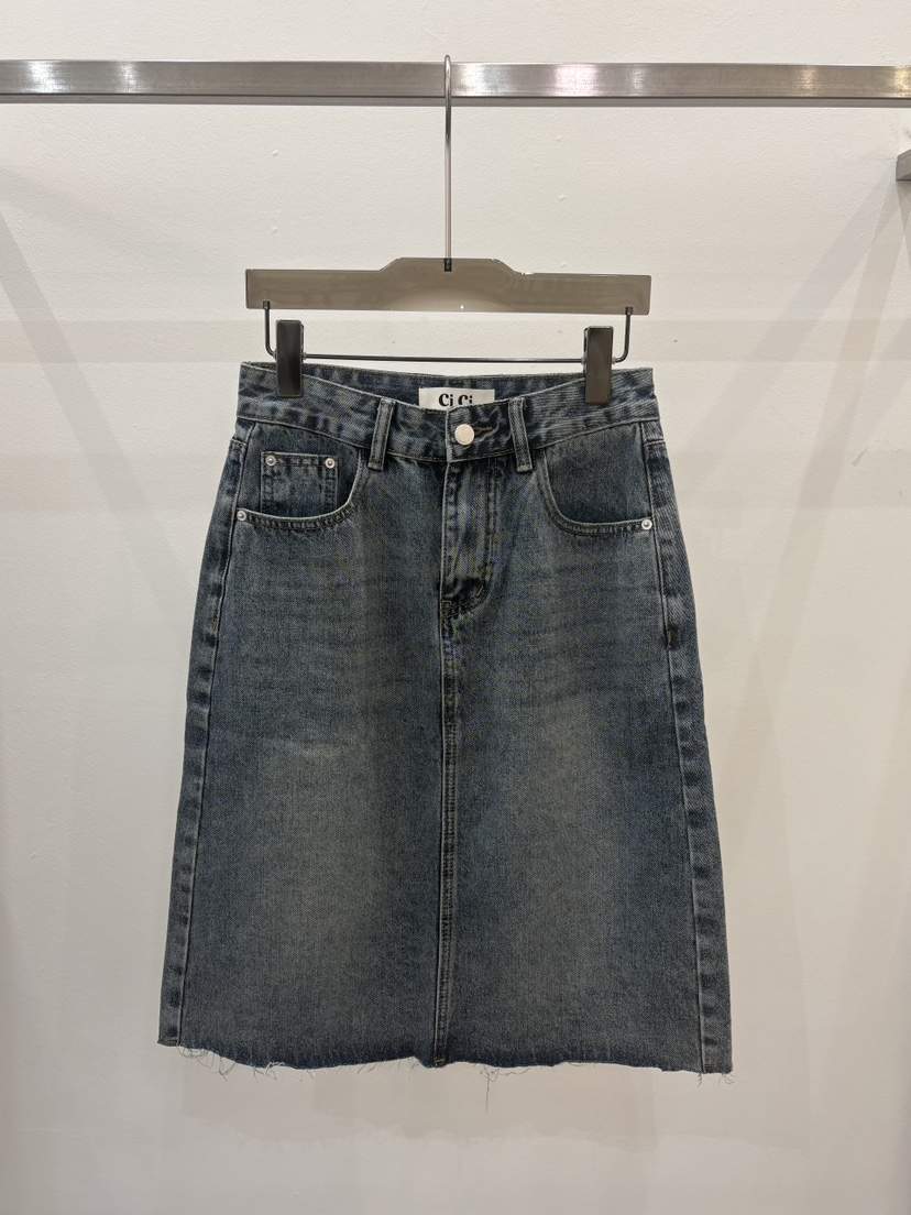 CICI韓國直郵實拍女裝新品休閑26春夏半身裙中短裙水洗牛仔布Ci Ci半身裙/中短裙