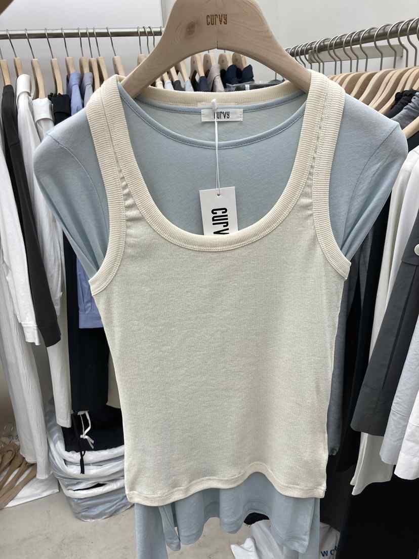 CURVY韓國東大門直郵女裝新品時尚熱賣吊帶背心不含內搭羅紋CURVY吊帶/背心