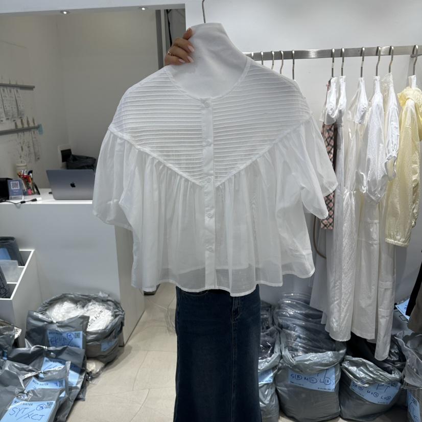 RICH SISTER韓國東大門代購女裝新品時尚襯衫蕾絲衫褶皺RICH SISTER襯衫/蕾絲衫