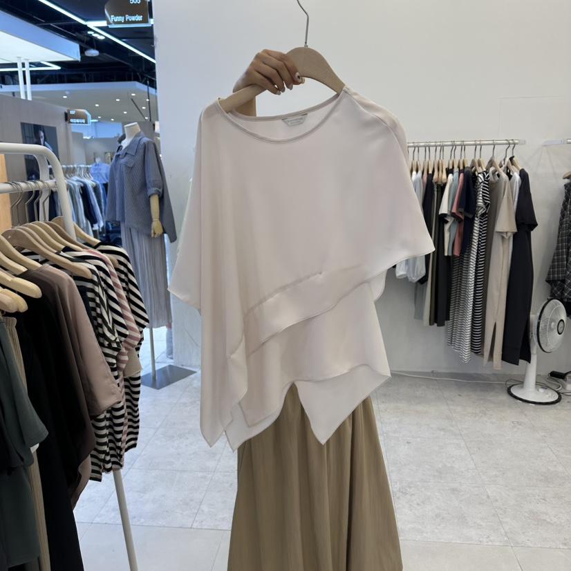 FUNNY POWDER韓國東大門代購女士新款休閑襯衫蕾絲衫不對稱THE FUNNY襯衫/蕾絲衫