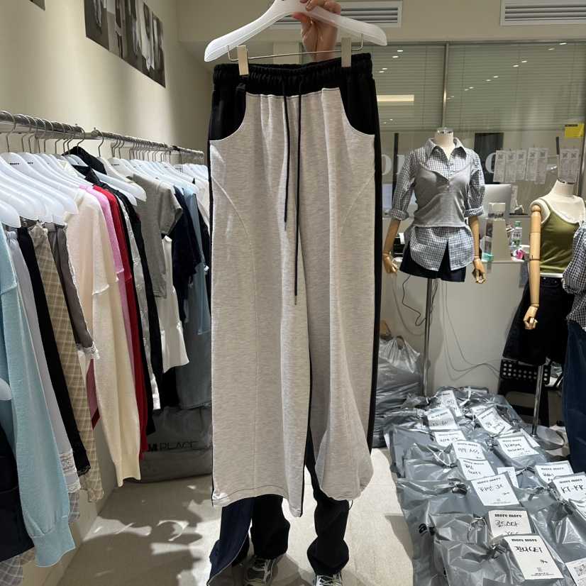 MOREMORE韓國東大門直郵女士新品休閑26春夏休閑褲毛圈布撞色more more休閑褲