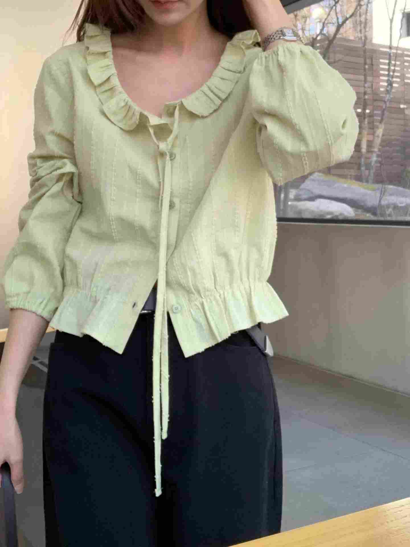 SLEEK-슬릭-OT韓國直郵實拍女裝新款時尚襯衫蕾絲衫荷葉邊SLEEK襯衫/蕾絲衫