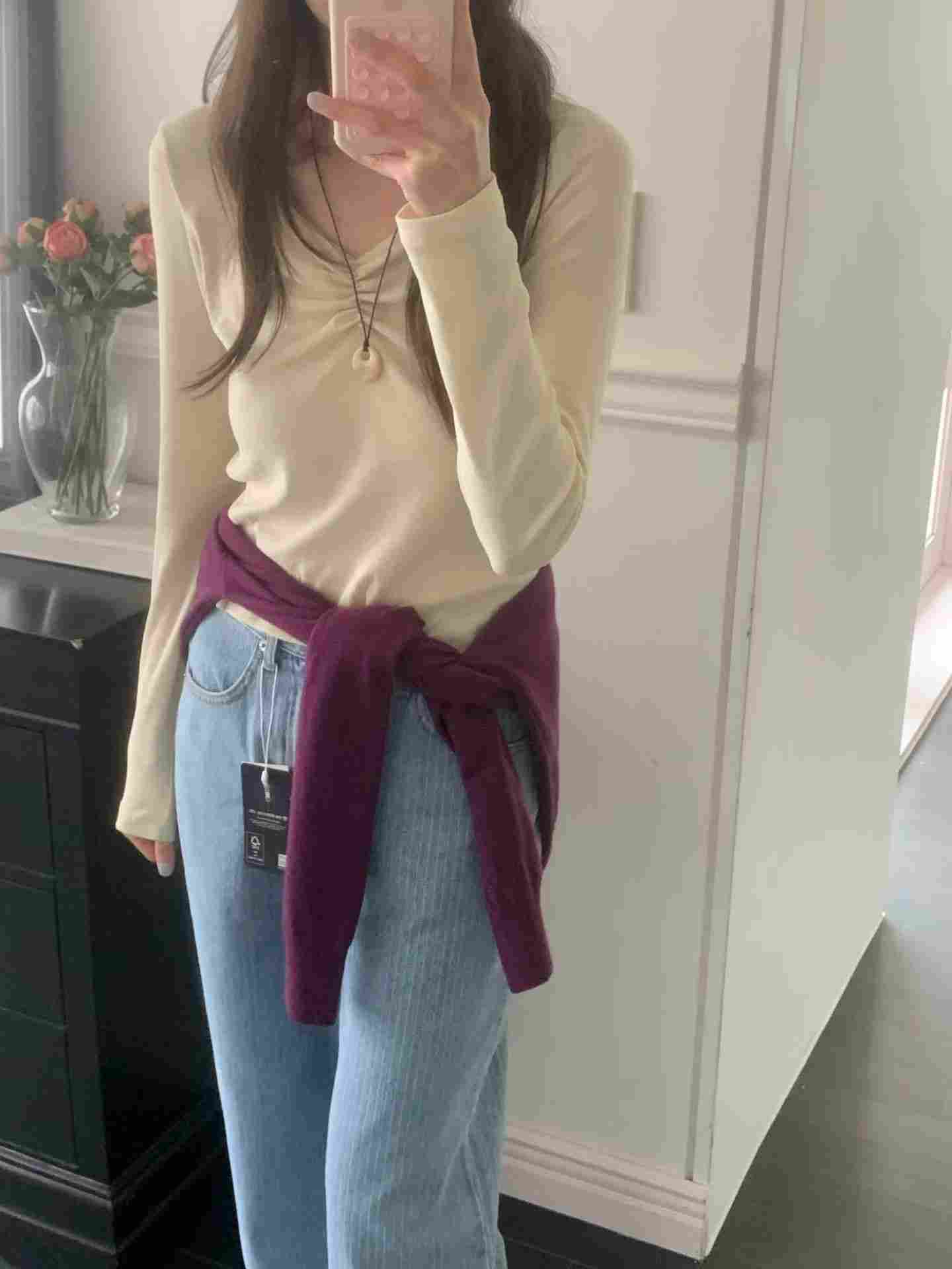 SLEEK-슬릭-OT韓國直郵實拍女士新款時尚人氣長袖T恤褶皺SLEEK長袖T恤