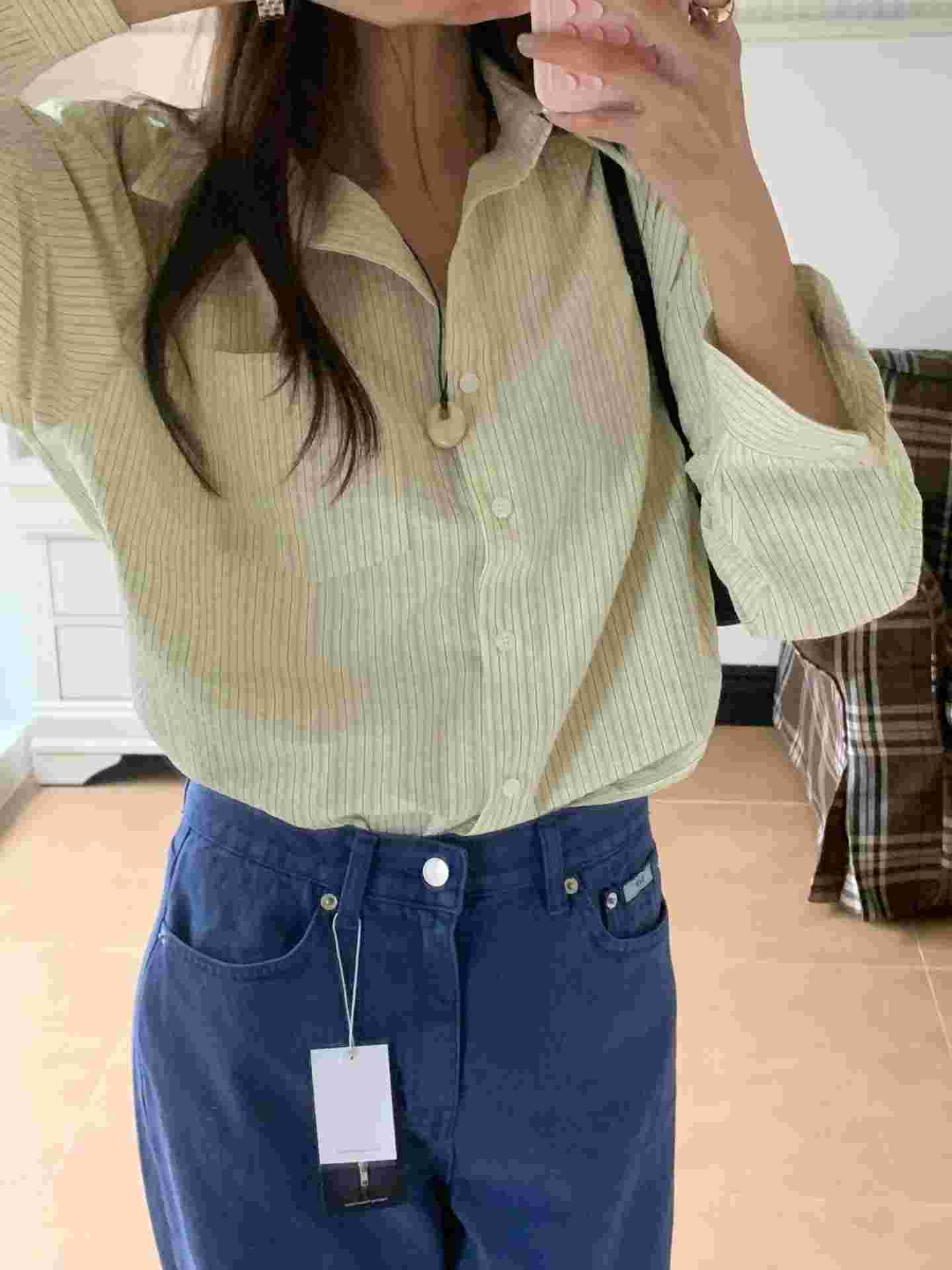 SLEEK-슬릭-OT韓國東大門代購女士新品休閑襯衫蕾絲衫條紋SLEEK襯衫/蕾絲衫