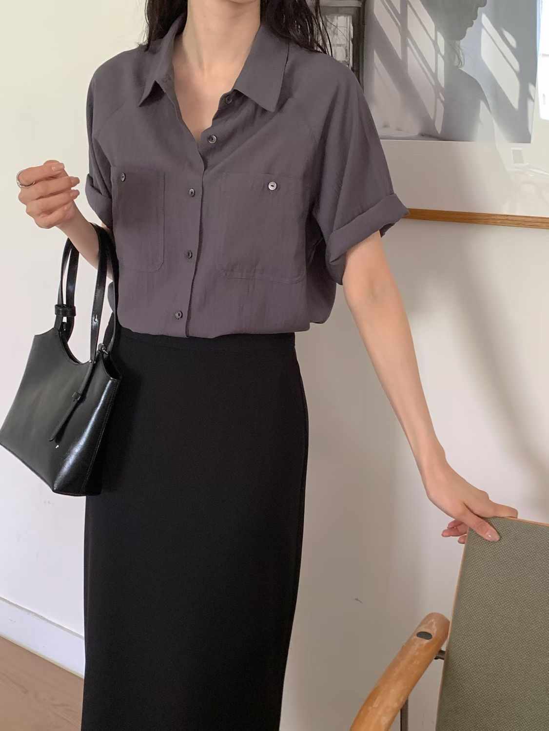 SUNDAY/FF韓國直郵實拍女裝新款時尚人氣休閑襯衫蕾絲衫SUNDAY/FF襯衫/蕾絲衫