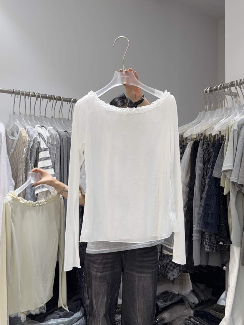 LOOKK/MIMME韓國直郵女裝新款熱賣時尚職業26春夏長袖T恤緞面LOOKK/MIMME長袖T恤