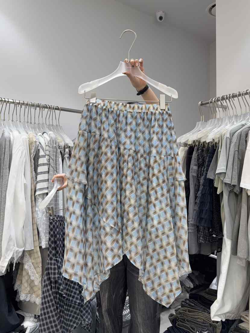 LOOKK/MIMME韓國東大門代購女士新款職業半身裙中短裙不對稱格子LOOKK/MIMME半身裙/中短裙