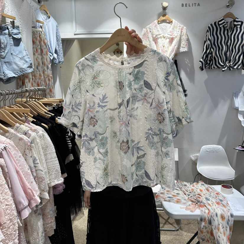 BELITA韓國東大門直郵女士新品推薦時尚26春夏襯衫蕾絲衫喇叭BELITA襯衫/蕾絲衫