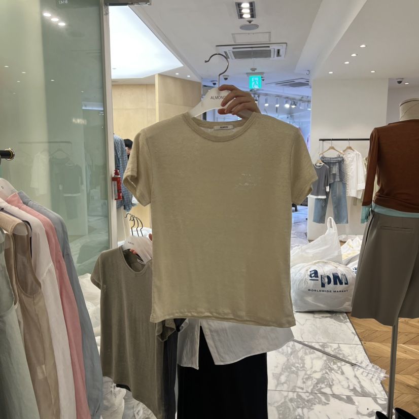 ALMOND韓國直郵女士新品職業熱賣26春夏時尚休閑人氣T恤亞麻ALMONDT恤