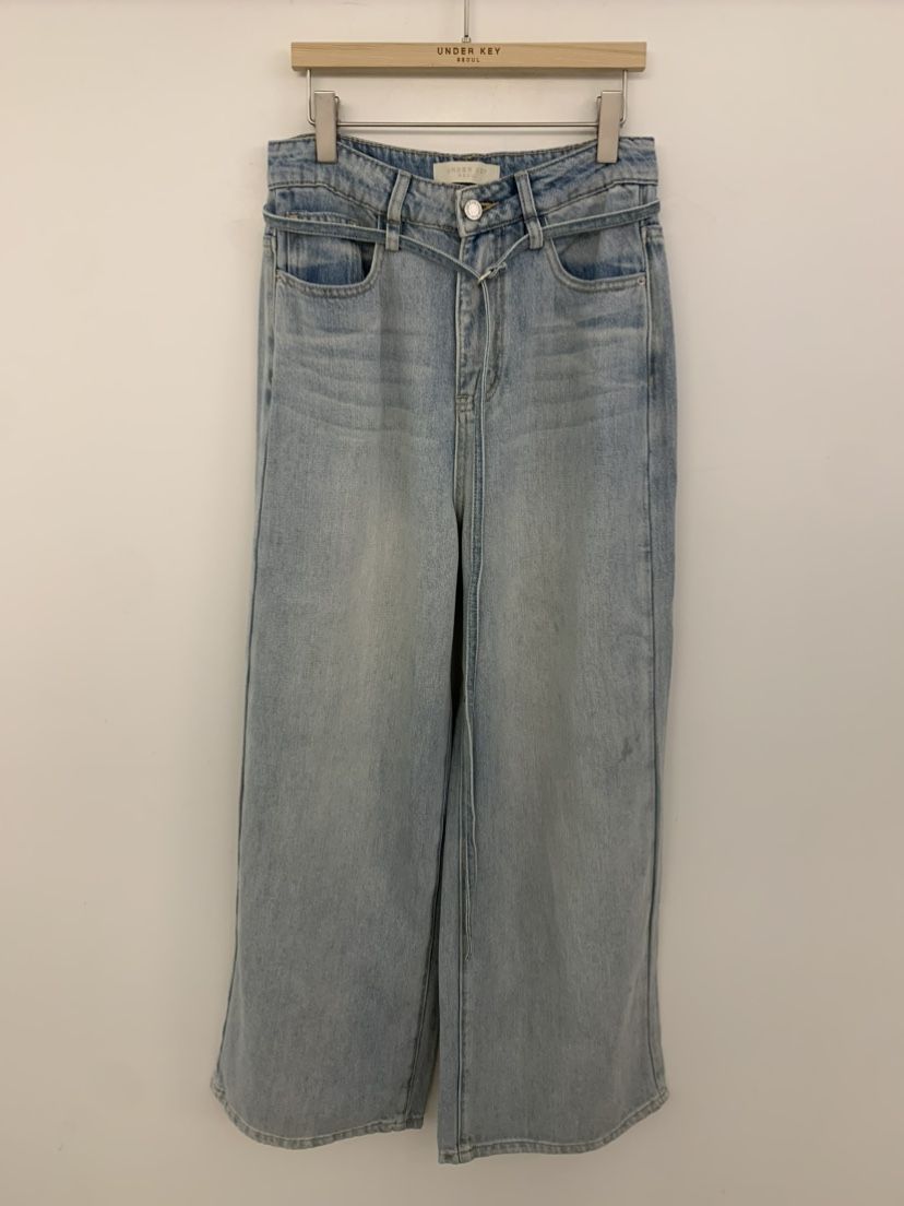 UNDER KEY韓國代購女裝新品熱賣人氣休閑26春夏牛仔褲含腰帶UNDER KEY牛仔褲