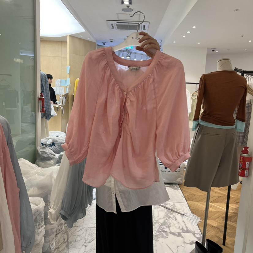 ALMOND韓國代購女士新品26春夏時尚休閑熱賣人氣襯衫蕾絲衫ALMOND襯衫/蕾絲衫