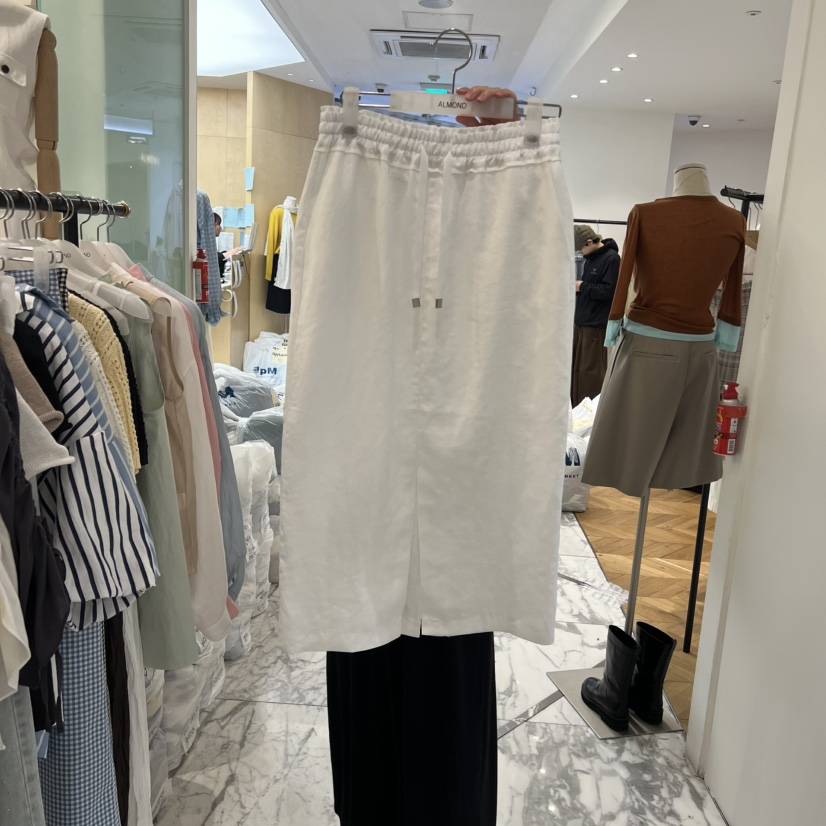 ALMOND韓國東大門代購女裝新品時尚26春夏半身裙中短裙亞麻ALMOND半身裙/中短裙