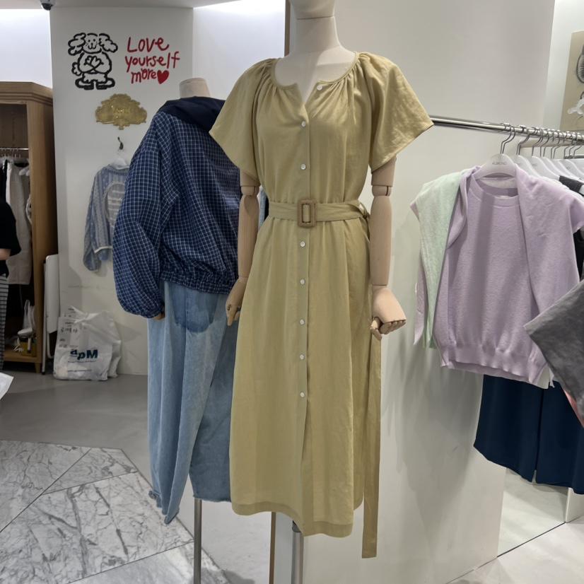 ALMOND韓國代購女士新品職業時尚26春夏熱賣連衣裙含腰帶ALMOND連衣裙