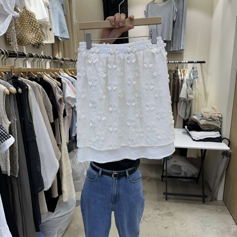 HOLYBANANA韓國直郵女士新品時尚休閑26春夏半身裙中短裙刺繡groovy.H/HOLYBANANA半身裙/中短裙