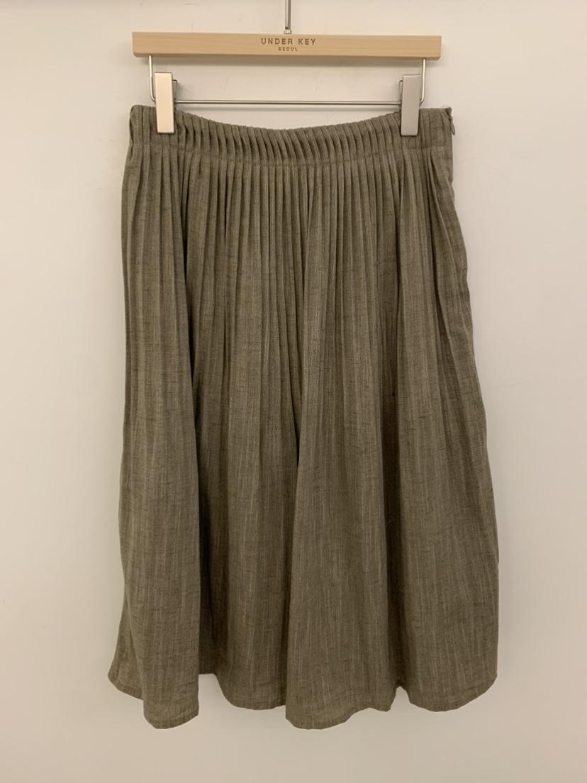 UNDER KEY韓國代購女士新款推薦半身裙中短裙亞麻布褶裥UNDER KEY半身裙/中短裙