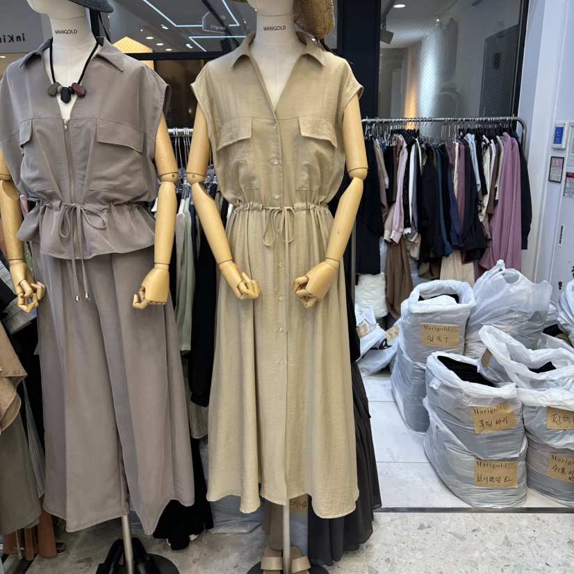 MARIGOLD韓國代購女士新品26春夏職業休閑連衣裙兩個口袋MARIGOLD連衣裙
