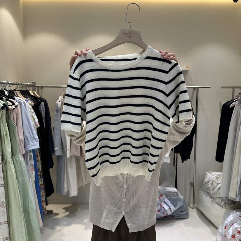HER/PLAYLIST韓國代購女裝新款職業時尚熱賣休閑針織衫條紋HER/PLAYLIST針織衫
