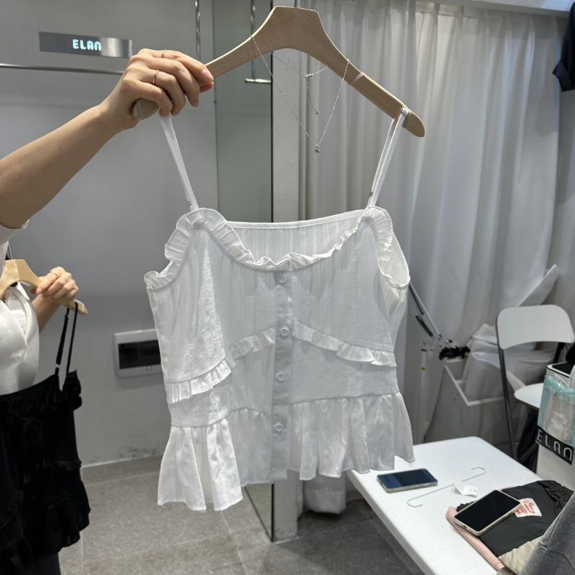空韓國東大門代購女士新款人氣時尚26春夏吊帶背心荷葉邊ELAn吊帶/背心