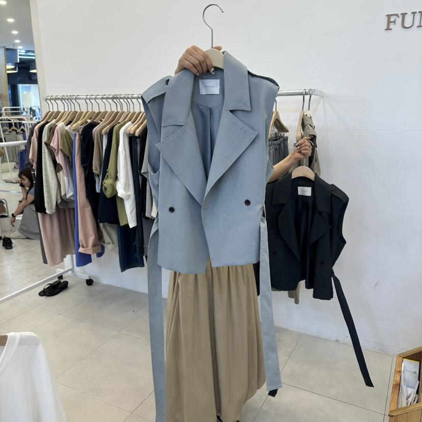 FUNNY POWDER韓國東大門代購女士新款推薦人氣馬甲含腰帶THE FUNNY馬甲