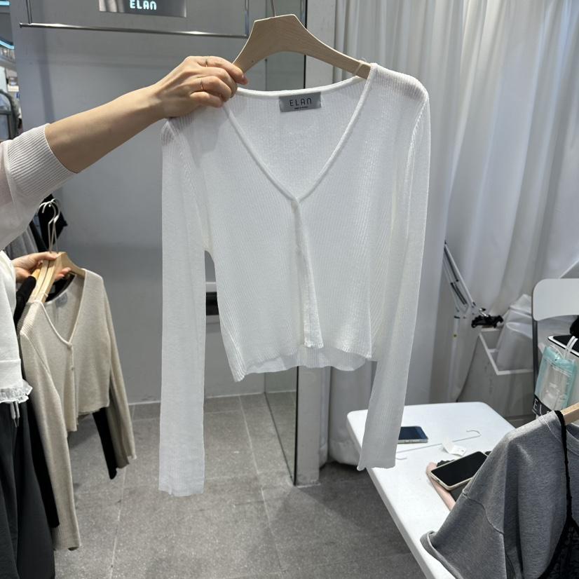 空韓國直郵女裝新品時尚熱賣26春夏人氣針織衫亞麻開衫羅紋ELAn針織衫