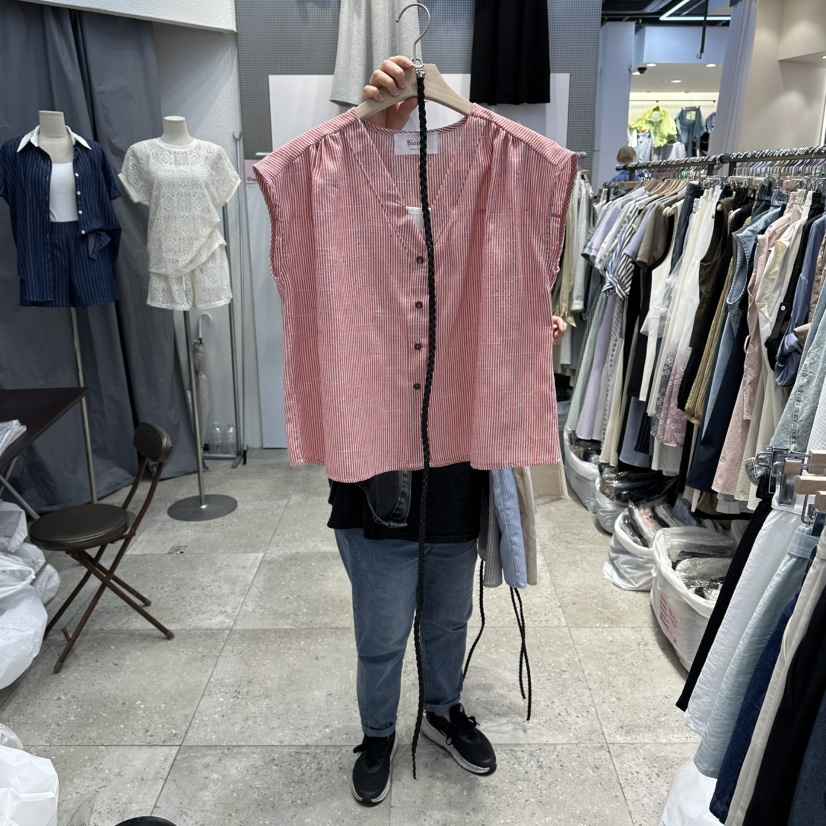 BLOOM韓國東大門直郵女士新品推薦襯衫蕾絲衫含腰帶亞麻條紋BLOOM-Q襯衫/蕾絲衫