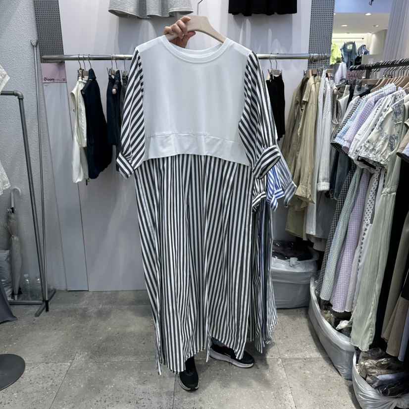 BLOOM韓國代購女裝新品26春夏職業休閑推薦連衣裙撞色條紋BLOOM-Q連衣裙