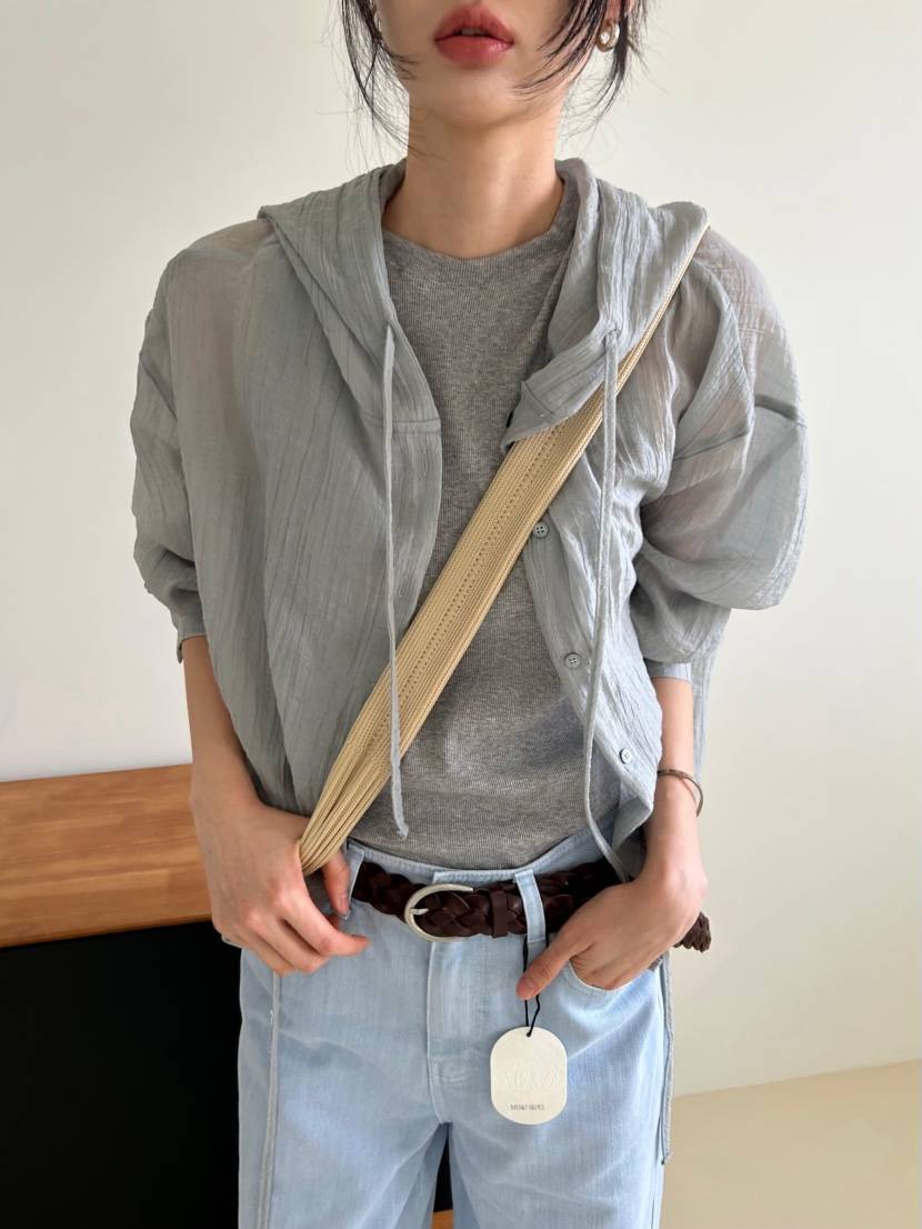 ME MO韓國直郵實拍女士新款休閑襯衫蕾絲衫不含內搭連帽衫透明ME MO襯衫/蕾絲衫