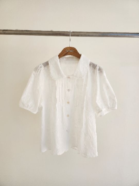 FEMME韓國東大門代購女士新款人氣休閑襯衫蕾絲衫蕾絲褶裥FEMME襯衫/蕾絲衫