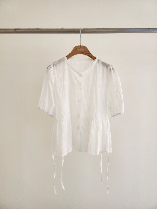 FEMME韓國直郵實拍女士新品26春夏休閑襯衫蕾絲衫系帶蕾絲FEMME襯衫/蕾絲衫