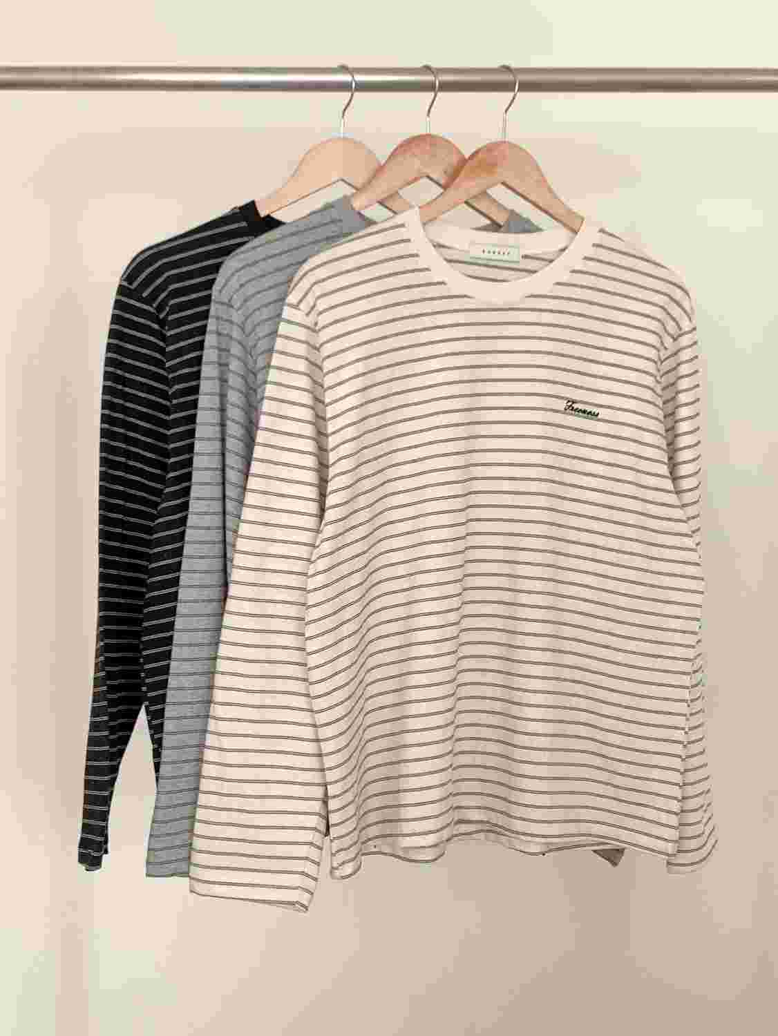 SUNDAY/FF韓國東大門代購女士新品時尚26春夏長袖T恤刺繡條紋SUNDAY/FF長袖T恤