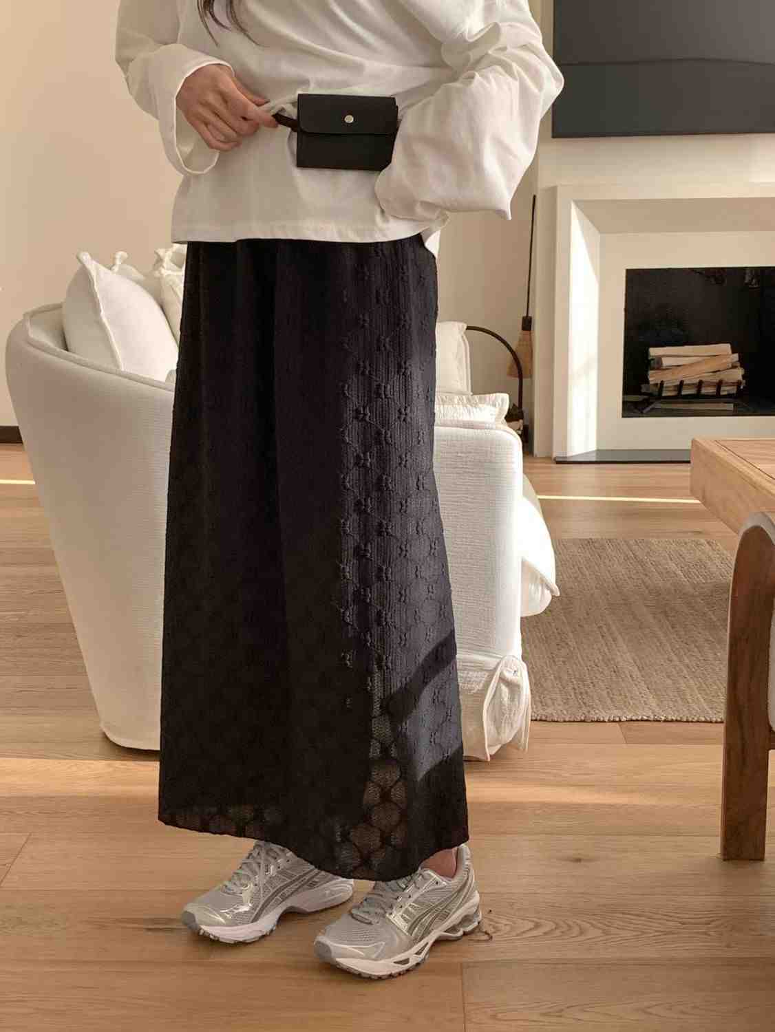 SUNDAY/FF韓國直郵實拍女士新品職業時尚熱賣長裙提花條紋SUNDAY/FF長裙