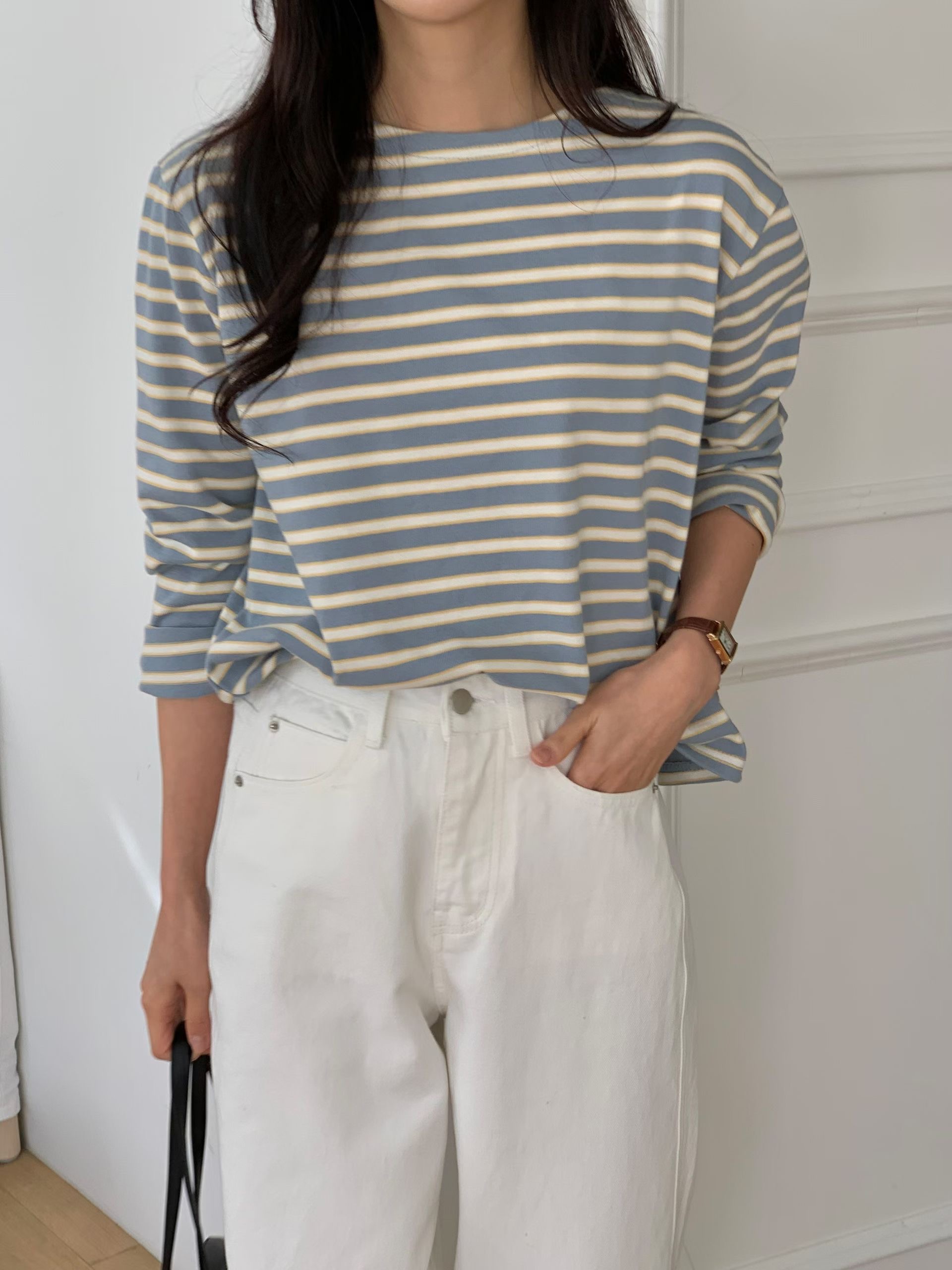 SUNDAY/FF韓國代購女裝新品26春夏人氣休閑時尚長袖T恤條紋SUNDAY/FF長袖T恤