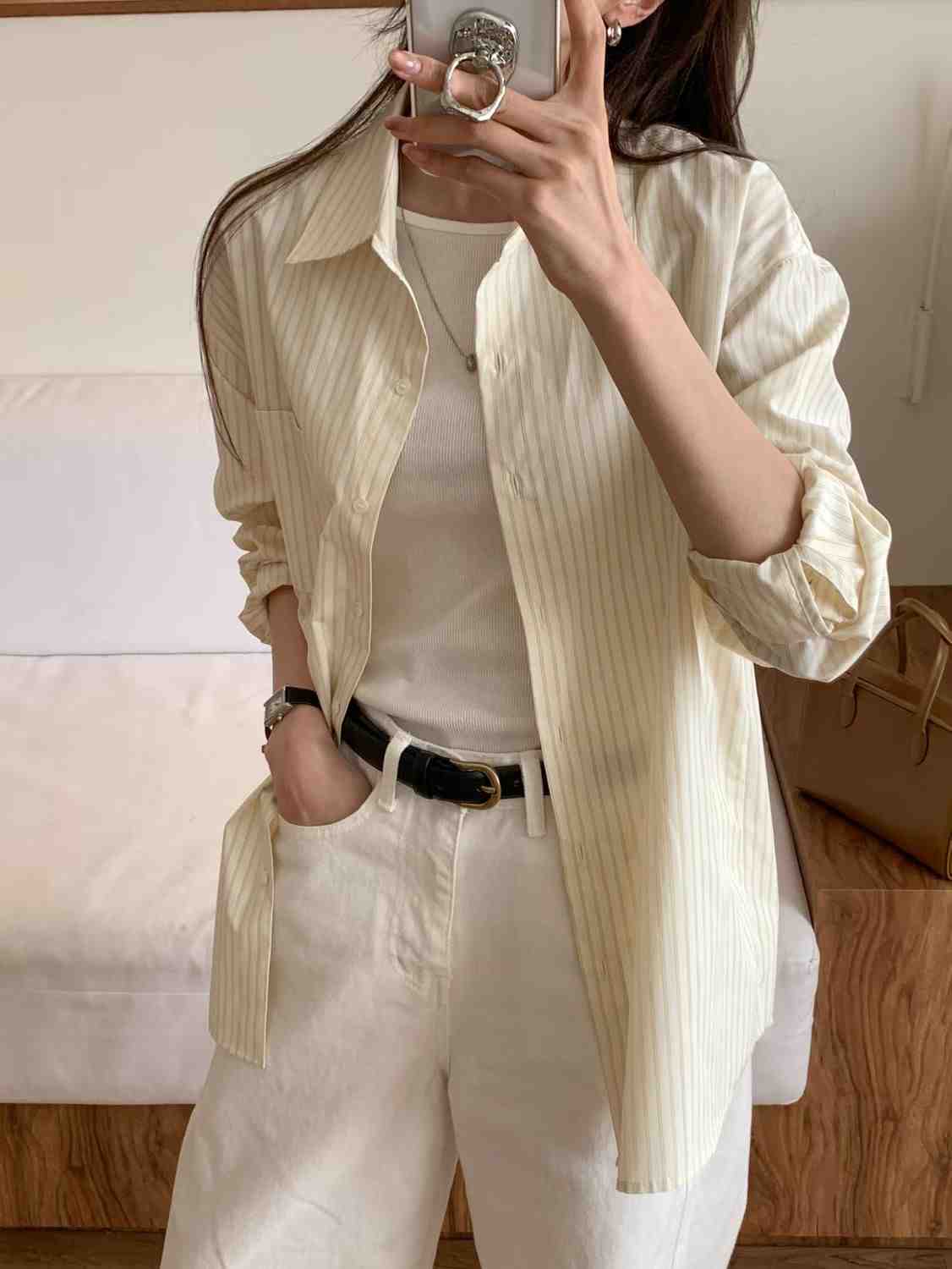 SUNDAY/FF韓國直郵實拍女士新品人氣休閑襯衫蕾絲衫條紋SUNDAY/FF襯衫/蕾絲衫