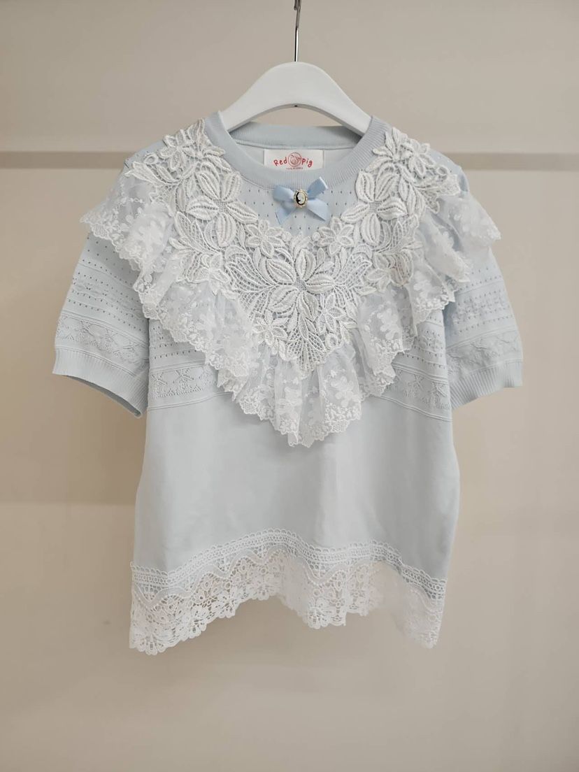 REDPIG韓國代購女裝新品熱賣推薦休閑襯衫蕾絲衫刺繡蕾絲Red Pig襯衫/蕾絲衫