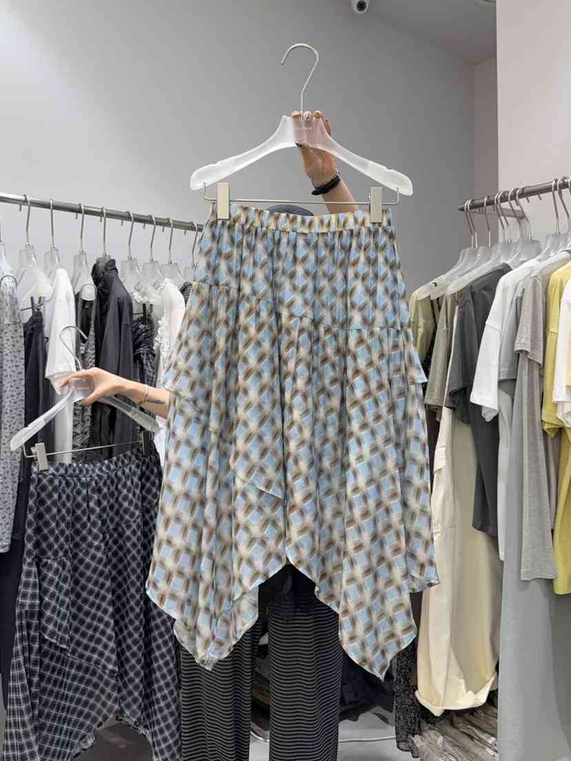 LOOKK/MIMME韓國直郵女裝新品26春夏半身裙中短裙不對稱格子LOOKK/MIMME半身裙/中短裙