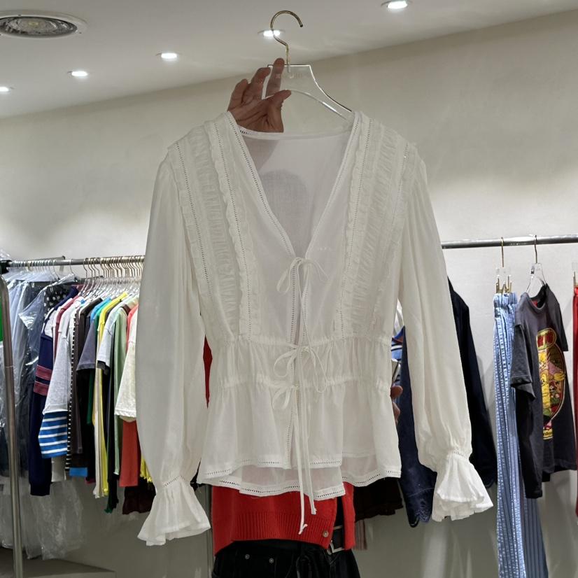 JERRY HALL-P韓國直郵女士新品職業真品襯衫蕾絲衫褶皺JERRY HALL襯衫/蕾絲衫