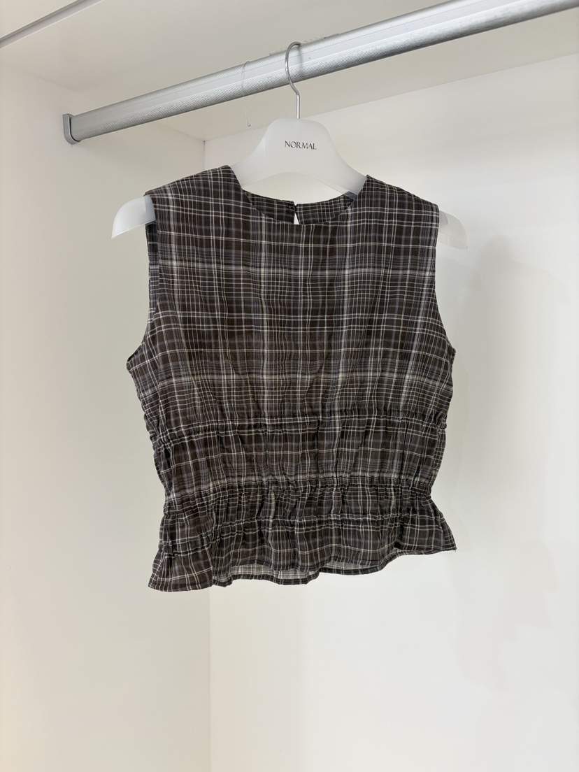 NORMAL韓國直郵實拍女裝新品休閑26春夏吊帶背心格子褶皺NORMAL吊帶/背心