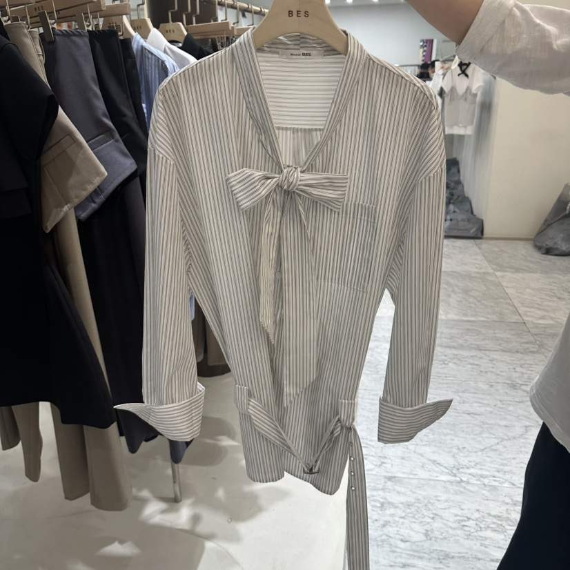 BES韓國代購女士新款職業休閑推薦熱賣26春夏襯衫蕾絲衫含腰帶BES SEOUL襯衫/蕾絲衫