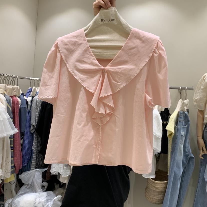 BY FLOW東大門直郵女士新品人氣時尚休閑襯衫蕾絲衫刺繡BY FLOW襯衫/蕾絲衫