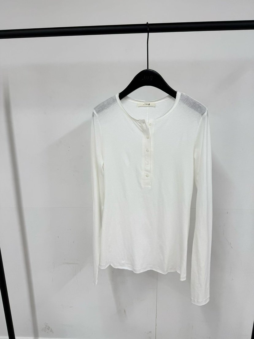 TUG東大門直郵女士新款26春夏熱賣休閑職業長袖T恤亞麻紐扣TUG長袖T恤