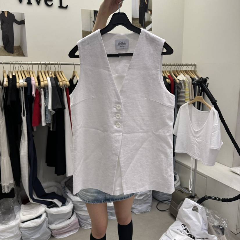 VIVEL韓國代購女裝新款熱賣推薦職業休閑26春夏時尚馬甲亞麻VIVEL馬甲