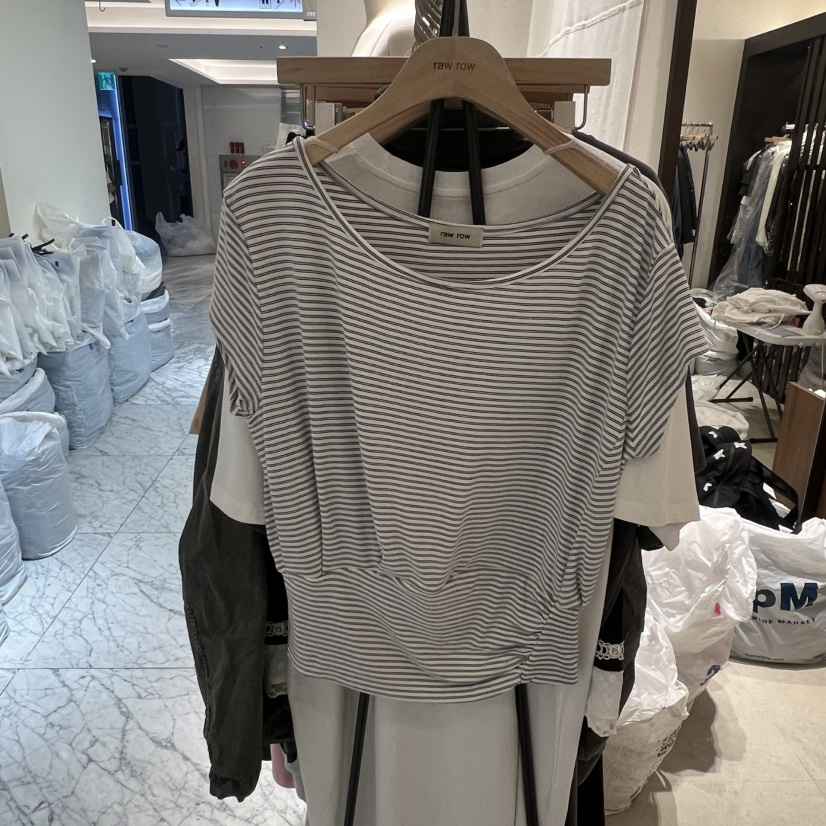 RAWROW韓國東大門代購女士新品休閑人氣時尚熱賣26春夏T恤條紋RAWROWT恤