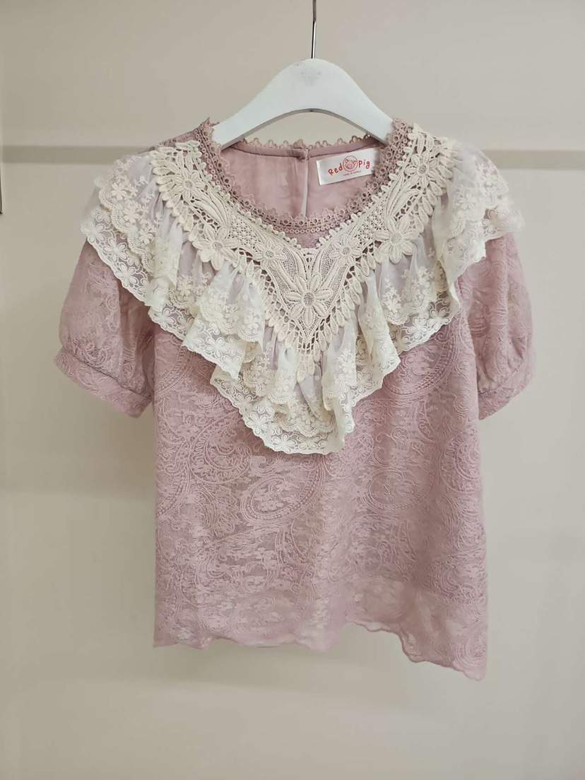 REDPIG韓國直郵女裝新品人氣26春夏推薦休閑襯衫蕾絲衫刺繡Red Pig襯衫/蕾絲衫