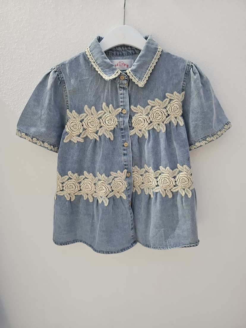 REDPIG韓國代購女裝新款26春夏職業休閑人氣襯衫蕾絲衫刺繡Red Pig襯衫/蕾絲衫