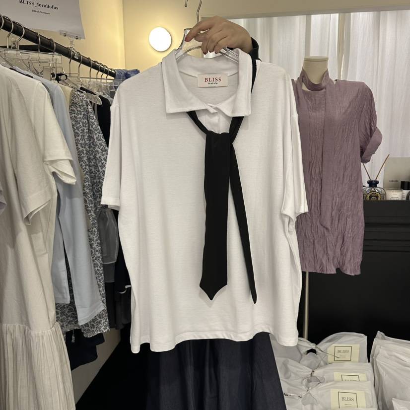 BLISS韓國直郵女士新款人氣26春夏推薦時尚襯衫蕾絲衫含領帶BLISS襯衫/蕾絲衫