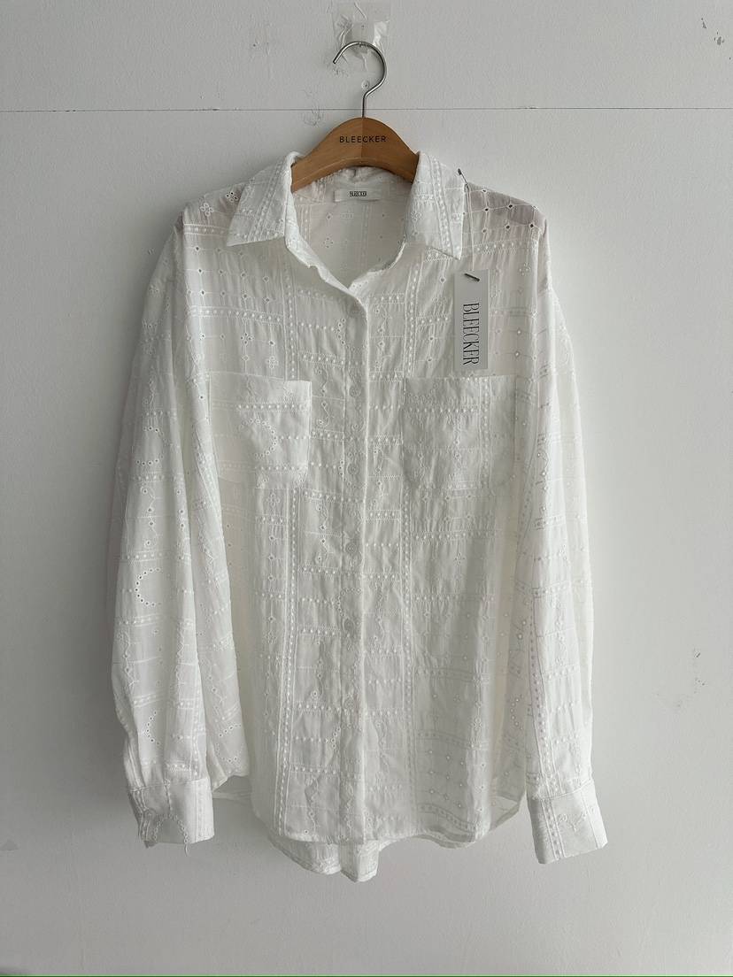 BLEECKER韓國直郵實拍女士新款人氣26春夏襯衫蕾絲衫刺繡BLEECKER襯衫/蕾絲衫