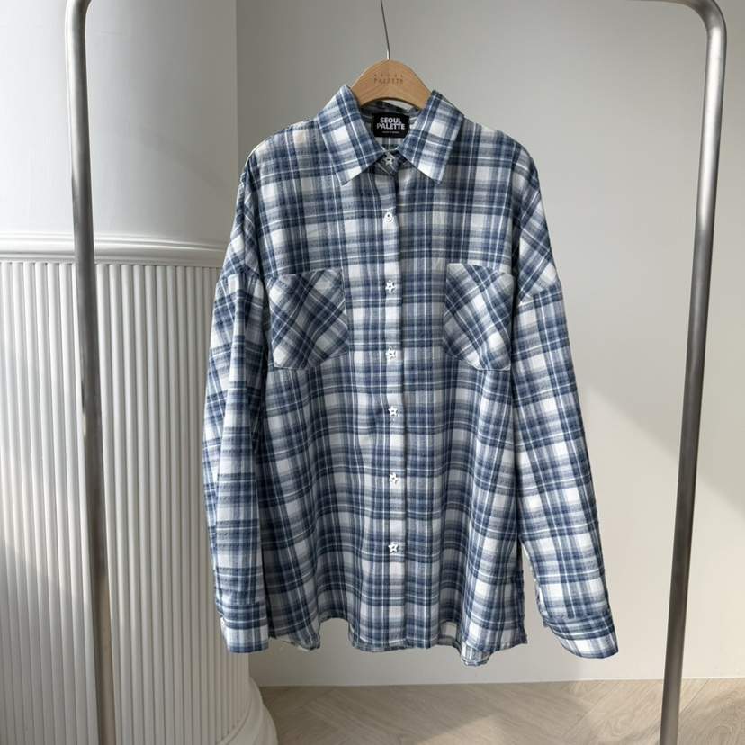 PALETTE-Q韓國東大門直郵女士新品推薦襯衫蕾絲衫格子紐扣PALETTE-Q襯衫/蕾絲衫