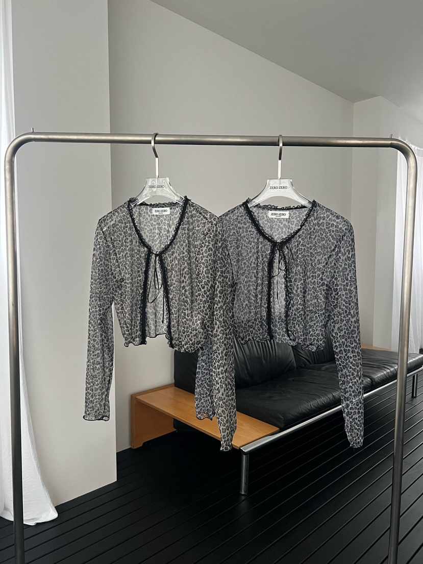 ZEROZERO韓國直郵實拍女士新品職業襯衫蕾絲衫豹紋透視開衫ZEROZERO襯衫/蕾絲衫